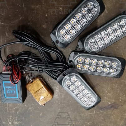 Маячок-стробоскоп 12LED +габарит (комп. 4шт.) 12/24В 7 режимов, с пультом управления